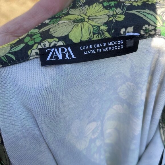 Zara Printed Flowing Green Floral Dress - Picture 5 of 5